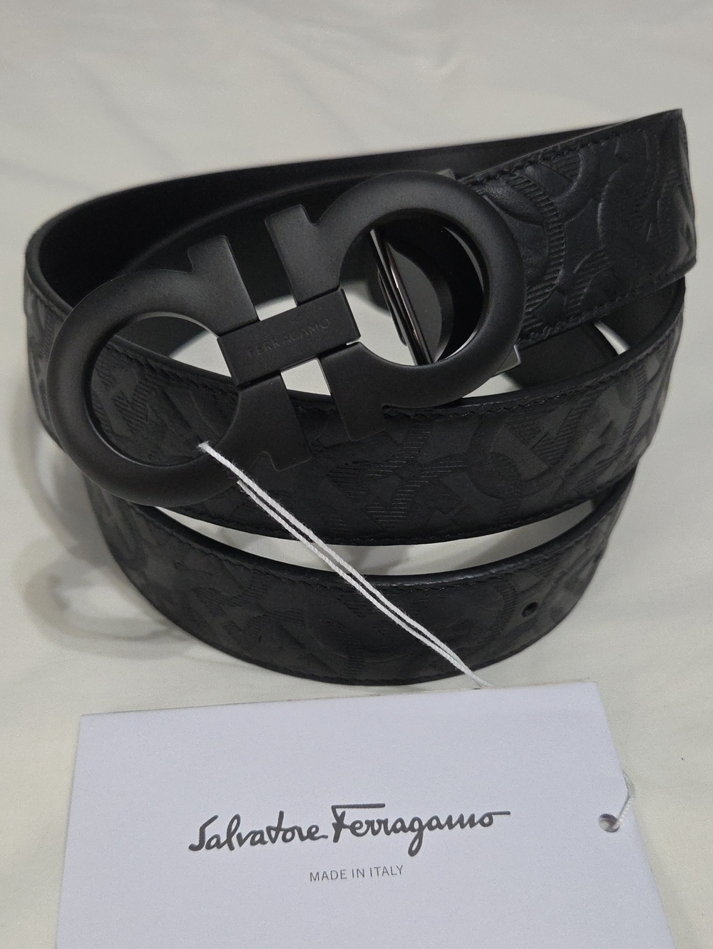 Salvatore Ferragamo Reversible Leather Belt Black Double Gancini Buckle